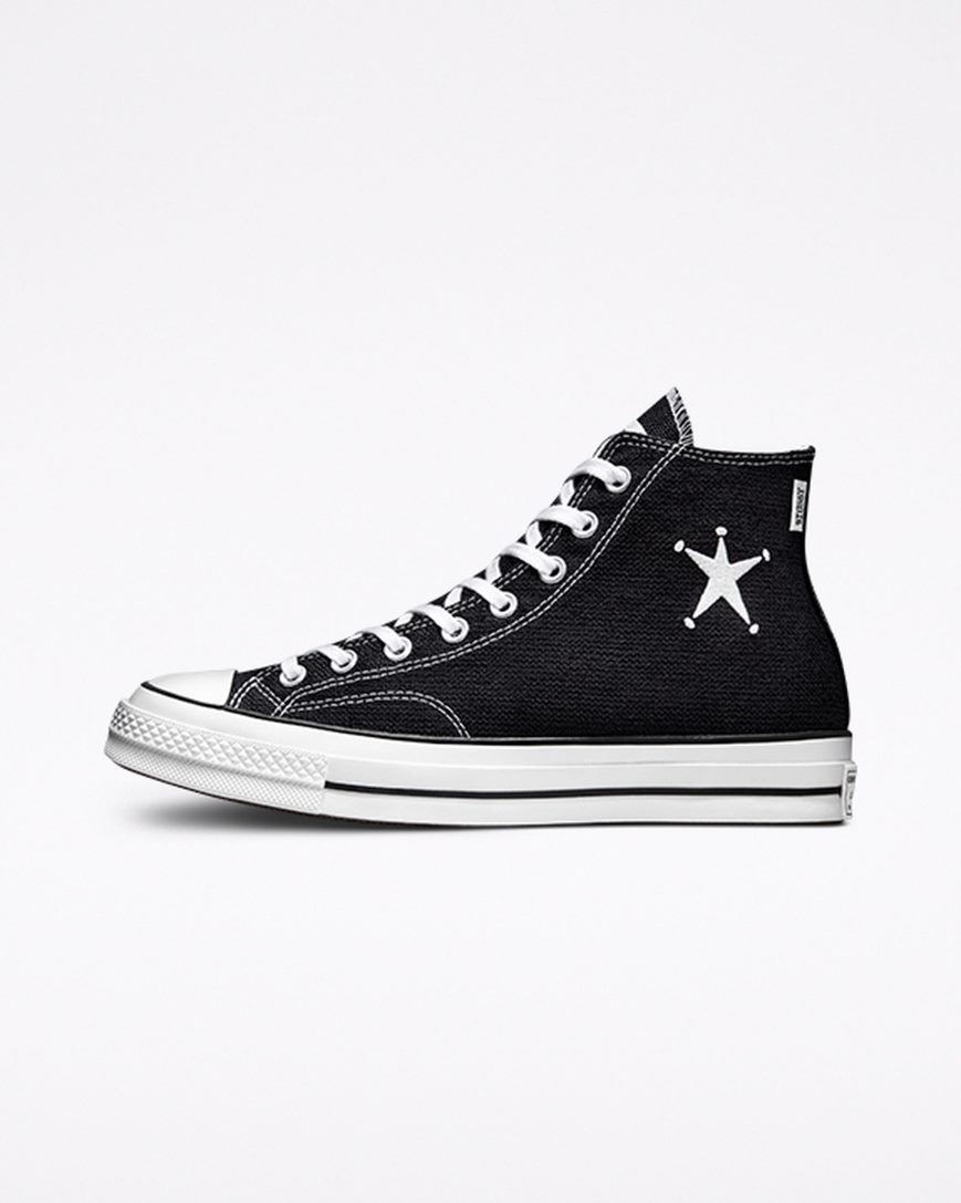 Pánské Boty Vysoké Converse x Stüssy Chuck 70 Černé Bílé Černé | CZ YZVP01